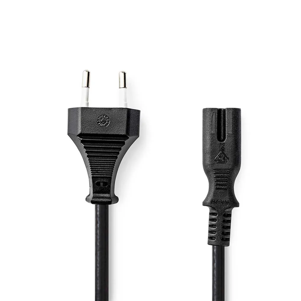 [A7267] NEDIS CEGL11040BK20 Güç Kablosu Euro Erkek – IEC-320-C7, Nikel Kaplama, Yassı, 2 m