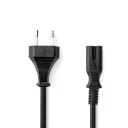 NEDIS CEGL11040BK20 Güç Kablosu Euro Erkek – IEC-320-C7, Nikel Kaplama, Yassı, 2 m